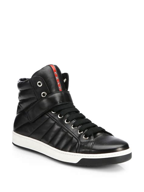 prada men's leather zip-side high-top sneakers|Prada leather high top sneakers.